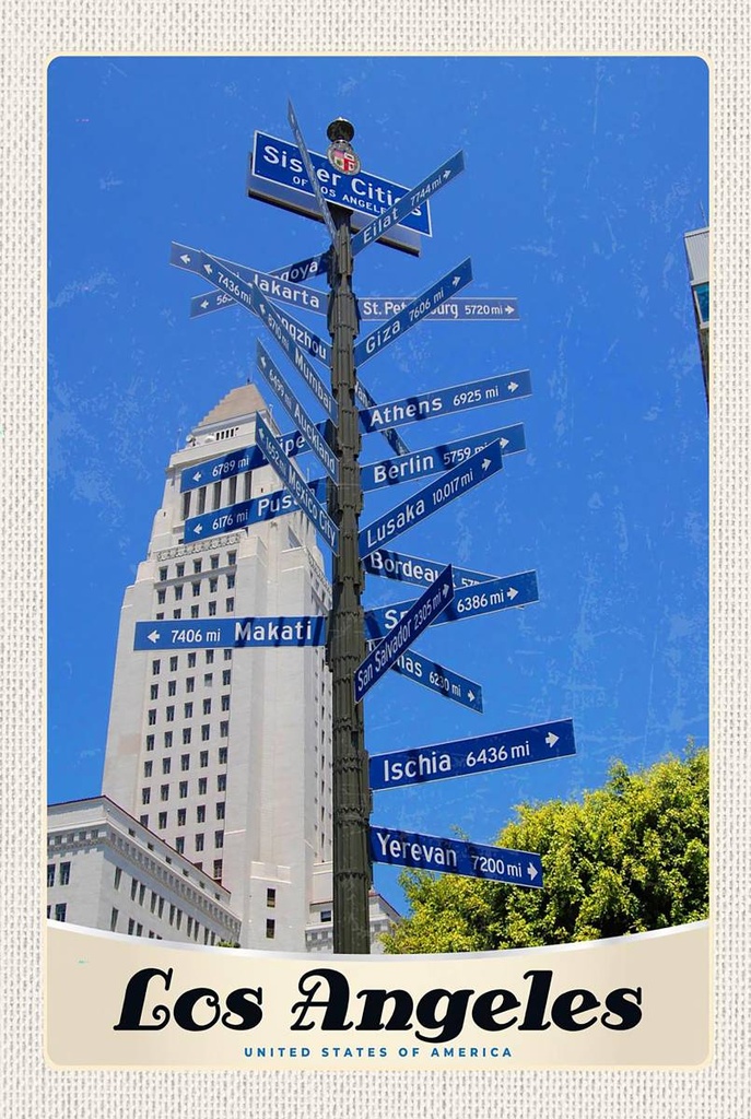 Holzschild 18x12 cm Los Angeles USA Amerika Sister Citis Bildmotiv Reisemotiv Abenteuer Reisen