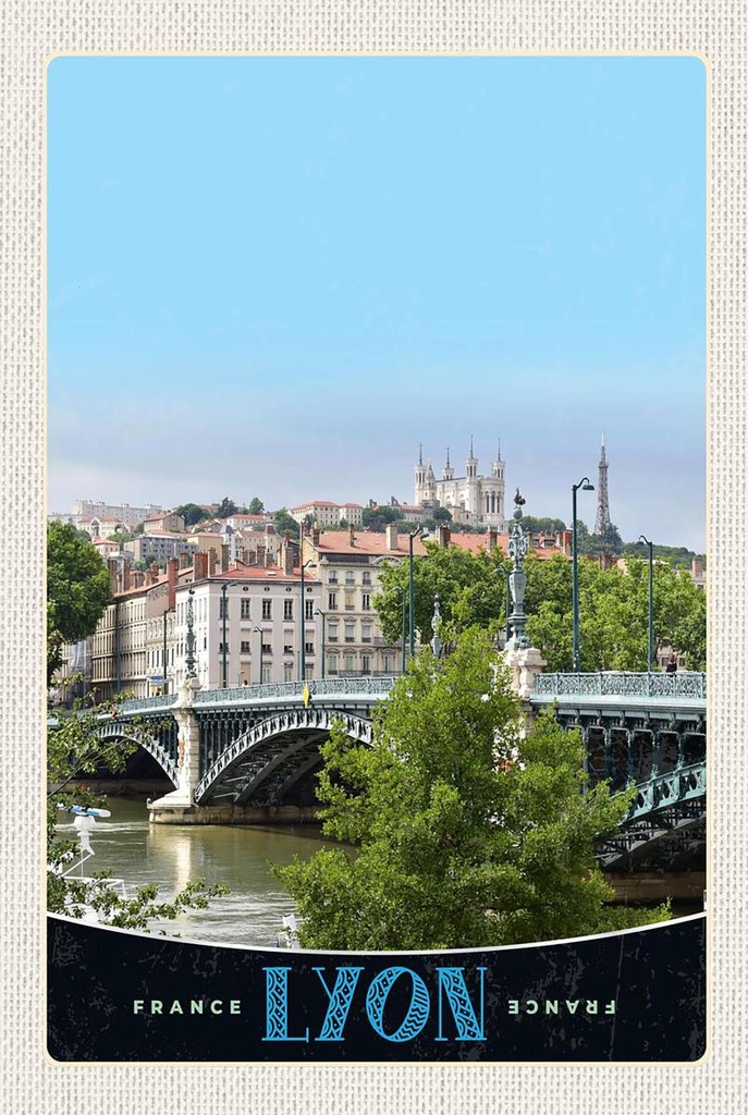 Holzschild 18x12 cm Lyon Brücke Frankreich Fluss Schloss