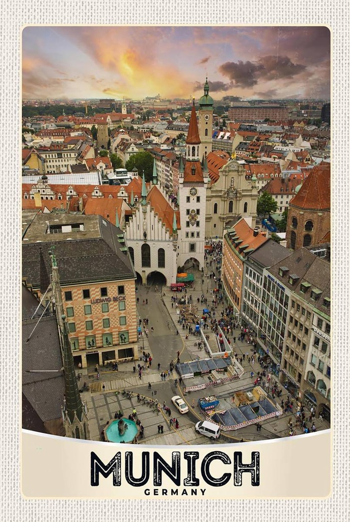Holzschild 18x12 cm Ausblick auf München Bildmotiv Reisemotiv Abenteuer Reisen