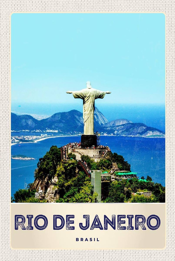 Holzschild 18x12 cm Brasilien Amerika Christus Statue Bildmotiv Reisemotiv Abenteuer Reisen
