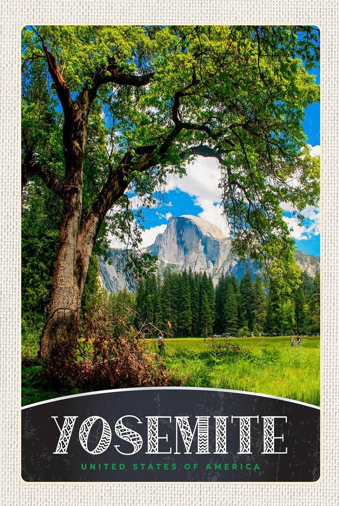 Holzschild 18x12 cm Yosemite Amerika Bäume Bildmotiv Reisemotiv Abenteuer Reisen