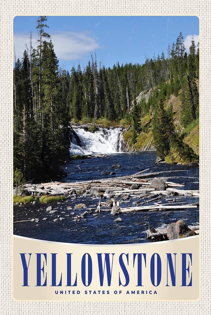 Holzschild 18x12 cm Yellowstone Wasserfall Bildmotiv Reisemotiv Abenteuer Reisen