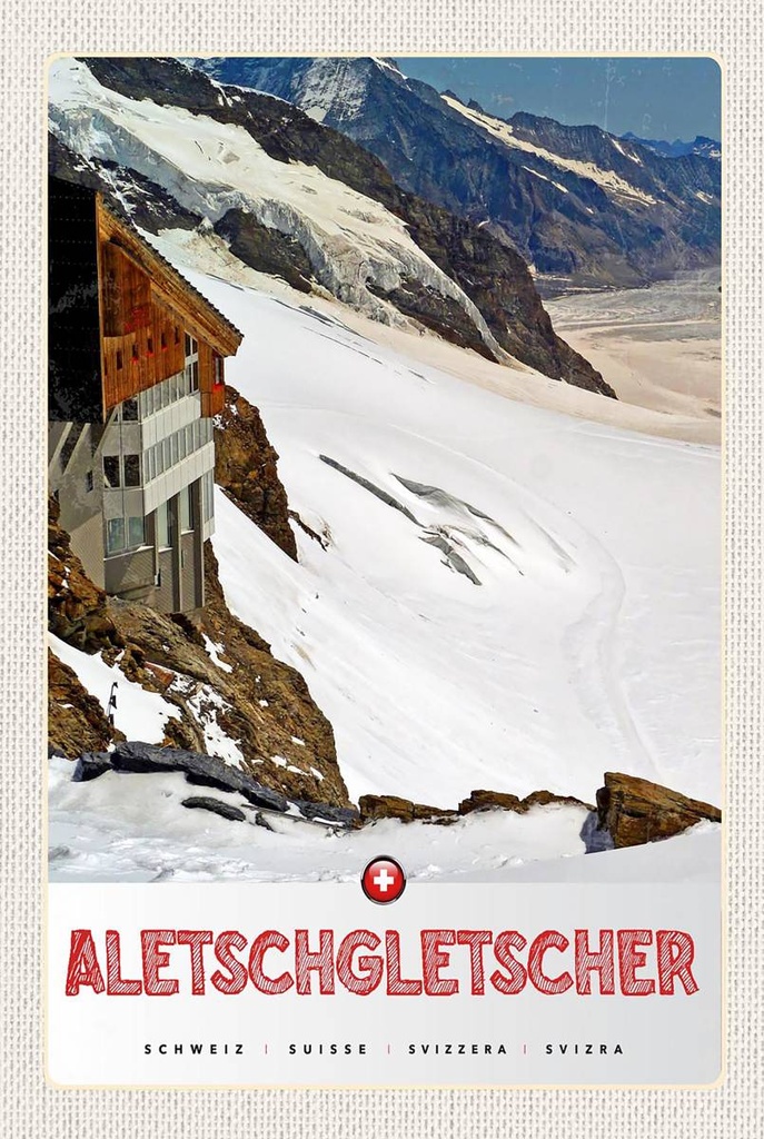 Holzschild 18x12 cm Aletschgletscher Schweiz Schnee Winter Bildmotiv Reisemotiv Abenteuer Reisen
