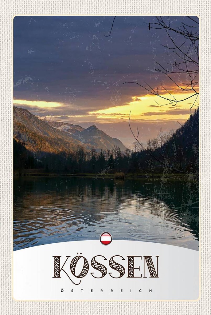 Holzschild 18x12 cm Kössen Österreich See Bildmotiv Reisemotiv Abenteuer Reisen