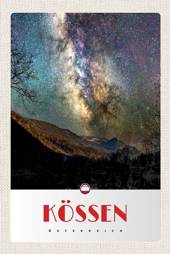 Holzschild 18x12 cm Kössen Österreich Himmel Sterne Abend Bildmotiv Reisemotiv Abenteuer Reisen