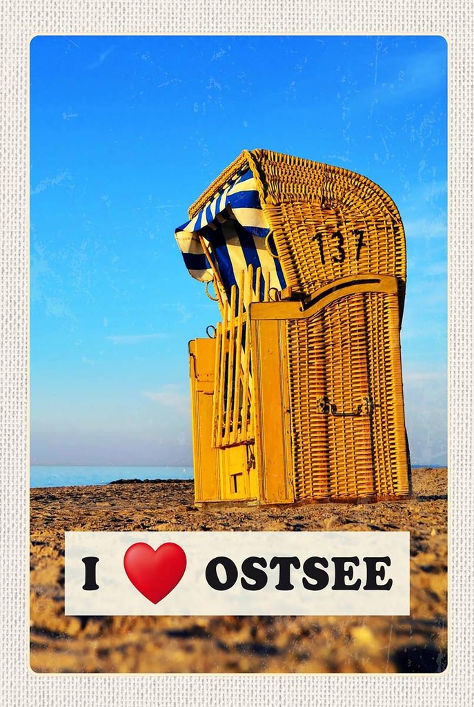 Holzschild 18x12 cm Ostsee Strandkorb Bildmotiv Reisemotiv Abenteuer Reisen