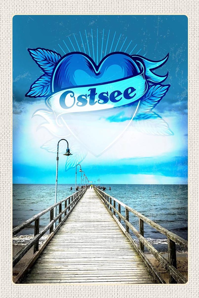 Holzschild 18x12 cm Ostsee Herz Gehweg Bildmotiv Reisemotiv Abenteuer Reisen