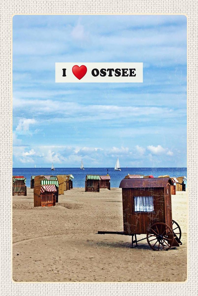 Holzschild 18x12 cm Ostsee Strand Strandkorb Sand Bildmotiv Reisemotiv Abenteuer Reisen