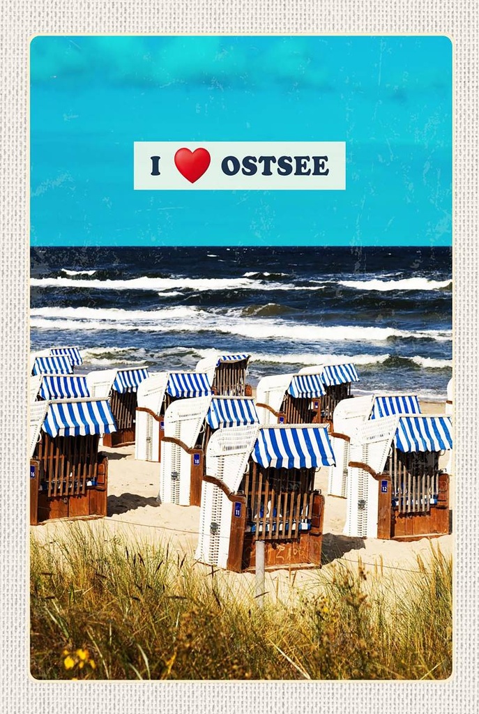Holzschild 18x12 cm Ostsee Strandkörbe Strand Bildmotiv Reisemotiv Abenteuer Reisen
