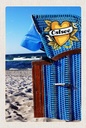 Holzschild 18x12 cm Ostsee Strandkorb blau Strand Bildmotiv Reisemotiv Abenteuer Reisen