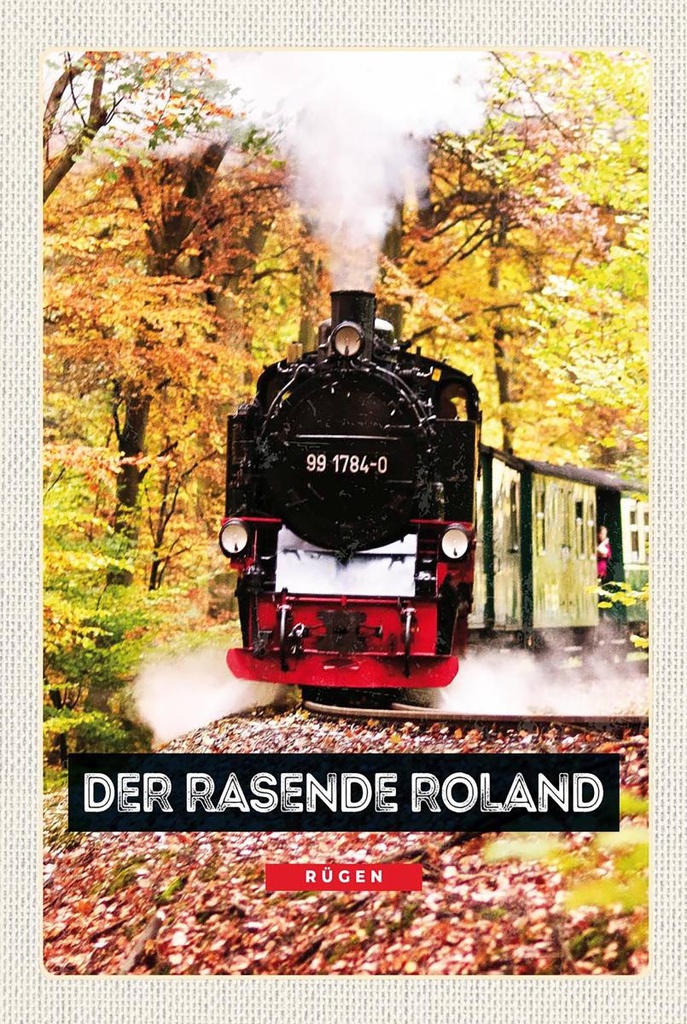 Holzschild 18x12 cm Rügen der rasende Roland Lokomotive Bildmotiv Reisemotiv Abenteuer Reisen