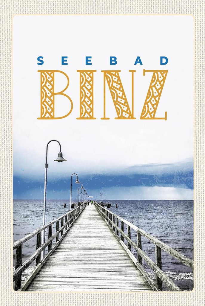 Holzschild 18x12 cm Seebad Binz Strand Ebbe und Flut Bildmotiv Reisemotiv Abenteuer Reisen