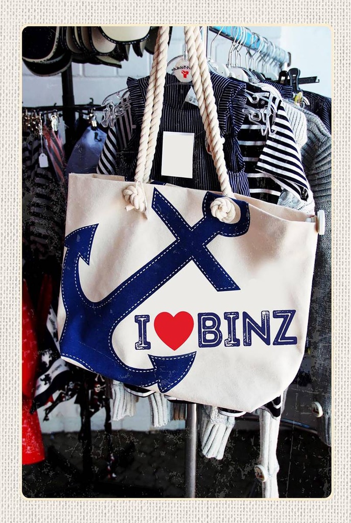 Holzschild 18x12 cm Binz Anker Tasche weiß Bildmotiv Reisemotiv Abenteuer Reisen