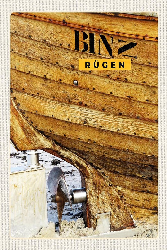 Holzschild 18x12 cm Binz Rügen Boot Strand Bildmotiv Reisemotiv Abenteuer Reisen