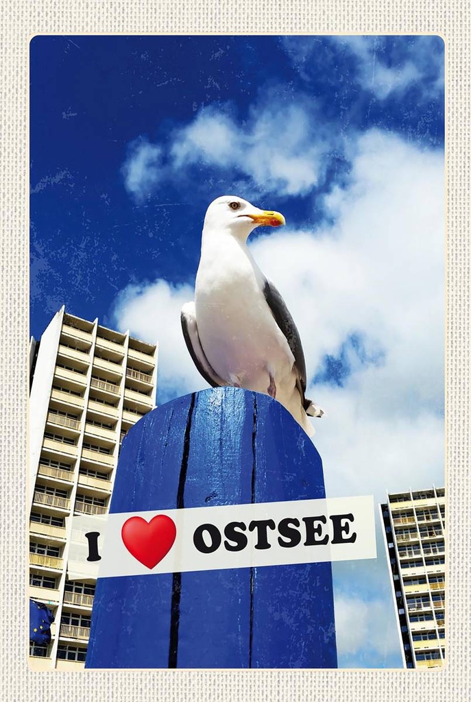 Holzschild 18x12 cm Ostsee Möwen Hochhaus Strand Bildmotiv Reisemotiv Abenteuer Reisen