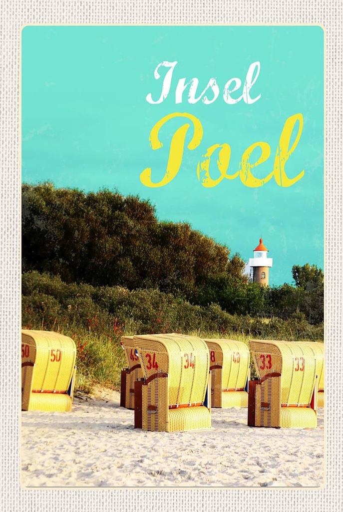 Holzschild 18x12 cm Insel Poel Strand Strandkorb Bildmotiv Reisemotiv Abenteuer Reisen