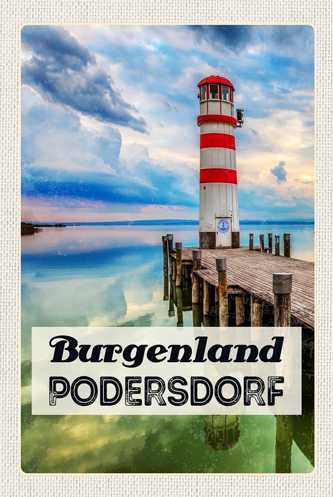 Holzschild 18x12 cm Burgenland Podersdorf Leuchtturm Bildmotiv Reisemotiv Abenteuer Reisen