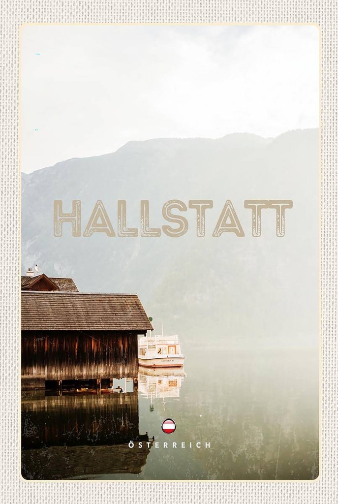 Holzschild 18x12 cm Hallstatt Österreich See Berge Boot Bildmotiv Reisemotiv Abenteuer Reisen