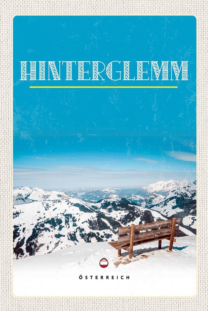 Holzschild 18x12 cm Österreich Schnee Bank Winter Bildmotiv Reisemotiv Abenteuer Reisen