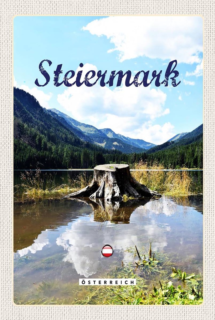 Holzschild 18x12 cm Steiermark Österreich See Wald Berg Bildmotiv Reisemotiv Abenteuer Reisen