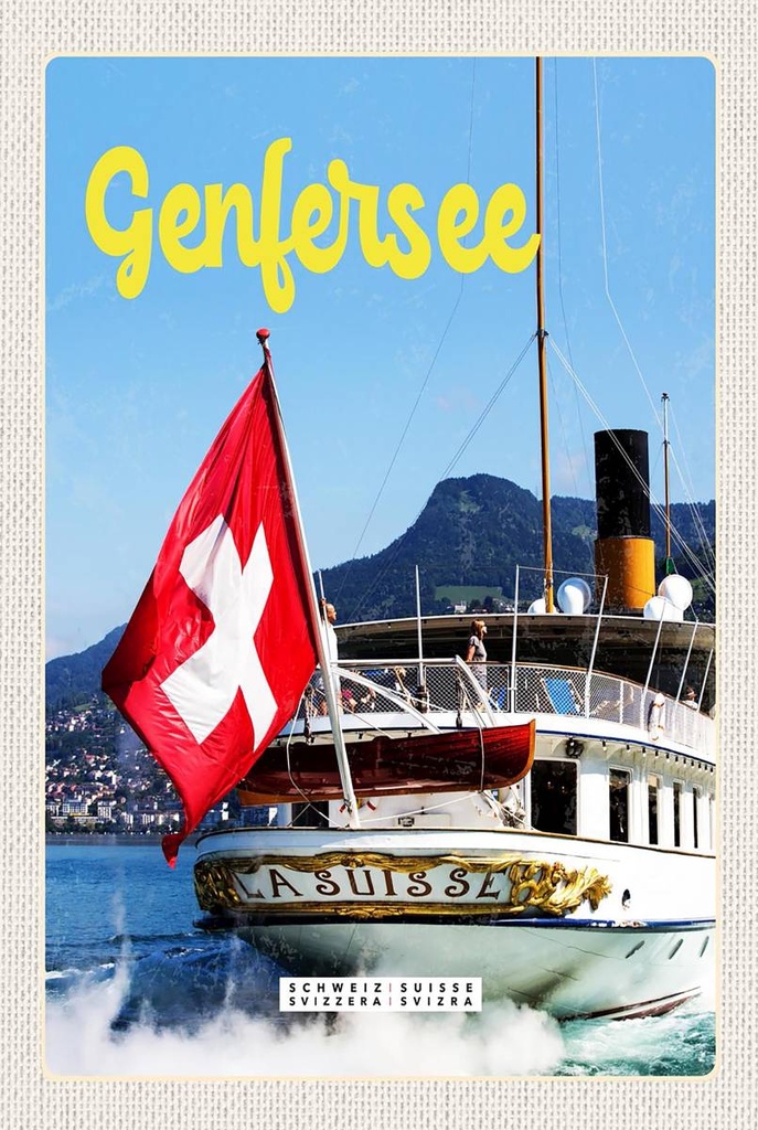 Holzschild 18x12 cm Genfersee Schweiz Lasuisse Schiffstour Bildmotiv Reisemotiv Abenteuer Reisen