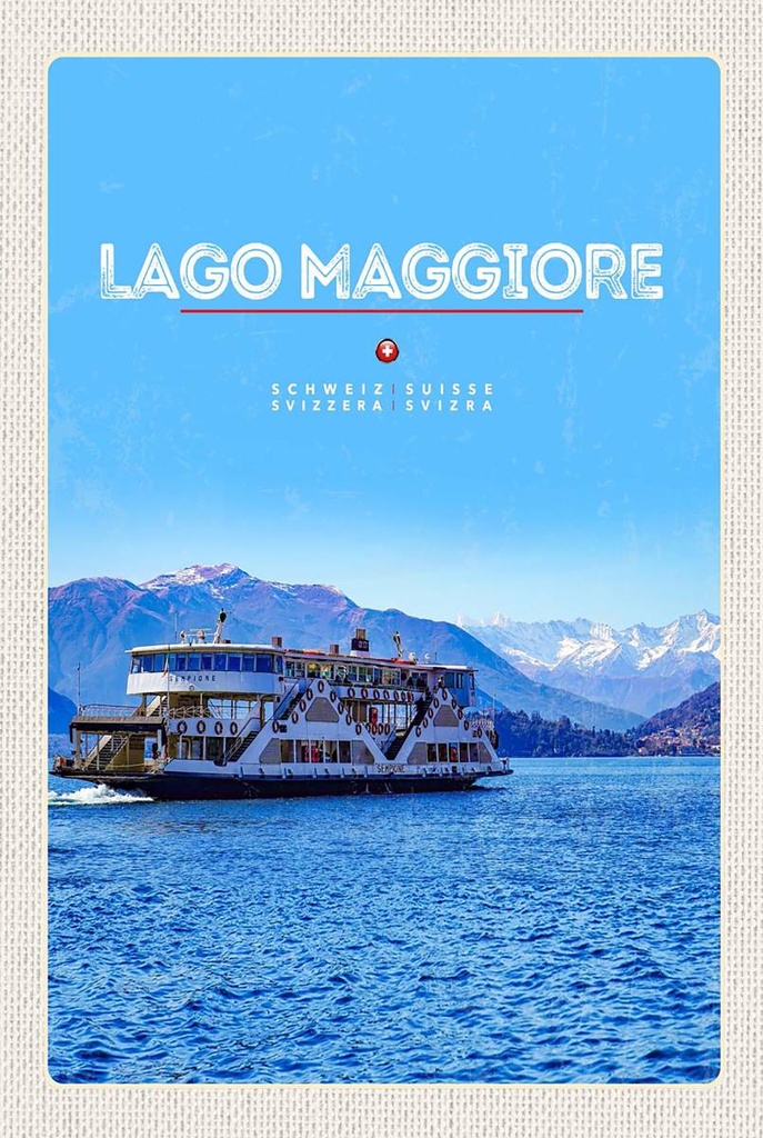 Holzschild 18x12 cm Lago Maggiore Schiff See Berge Bildmotiv Reisemotiv Abenteuer Reisen