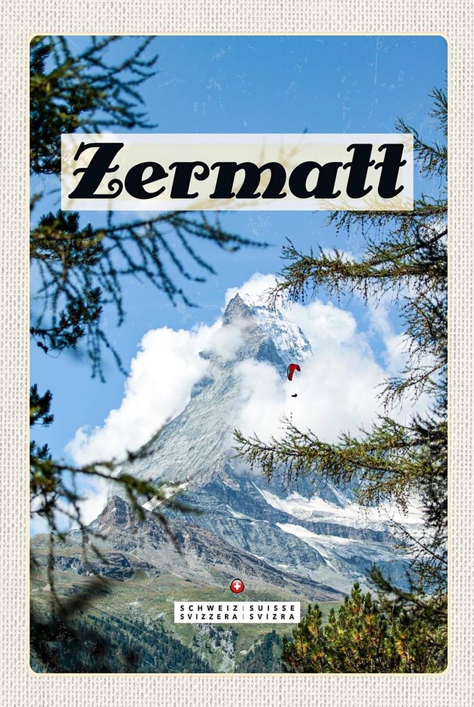Holzschild 18x12 cm Zermatt Schweiz Tannenbaum Winterzeit Bildmotiv Reisemotiv Abenteuer Reisen