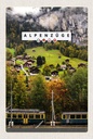 Holzschild 18x12 cm Alpenzüge Schweiz Bahn Tal Häuser Bildmotiv Reisemotiv Abenteuer Reisen