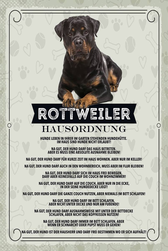 Holzschild 18x12 cm Tiere Rottweiler Hausordnung Hunde