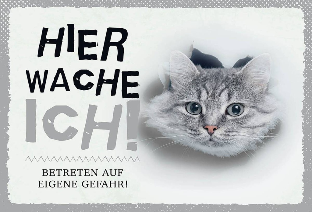 Holzschild 12x18 cm Katze hier wache eigene Gefahr