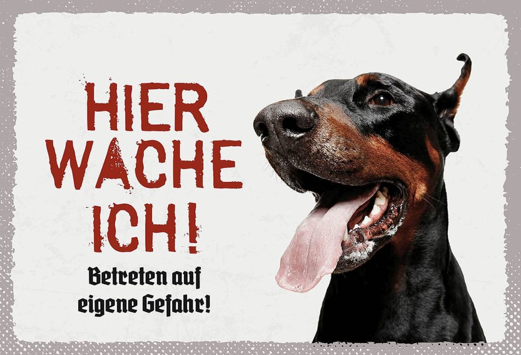 Holzschild 12x18 cm Dobermann hier wache eigene Gefahr