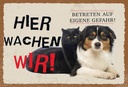 Holzschild 12x18 cm Hund Katze hier wachen wir