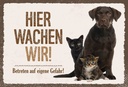 Holzschild 12x18 cm Tiere Hund hier wachen wir