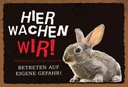 Holzschild 12x18 cm Tiere Hase hier wachen wir