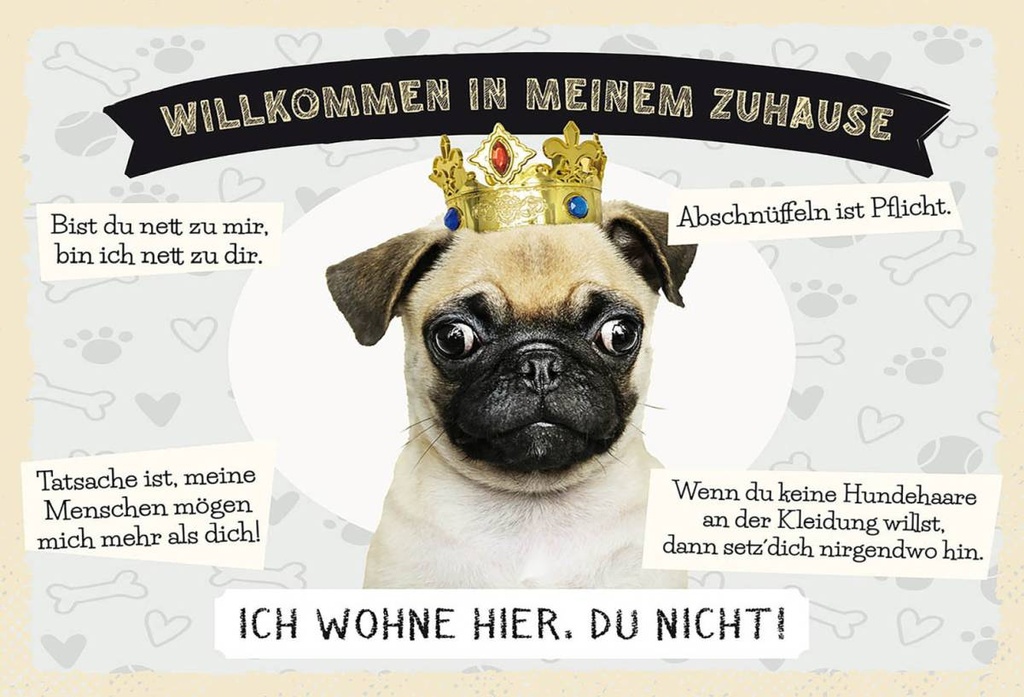 Holzschild 12x18 cm Tiere Mops willkommen wohne hier