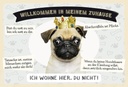 Holzschild 12x18 cm Tiere Mops willkommen wohne hier