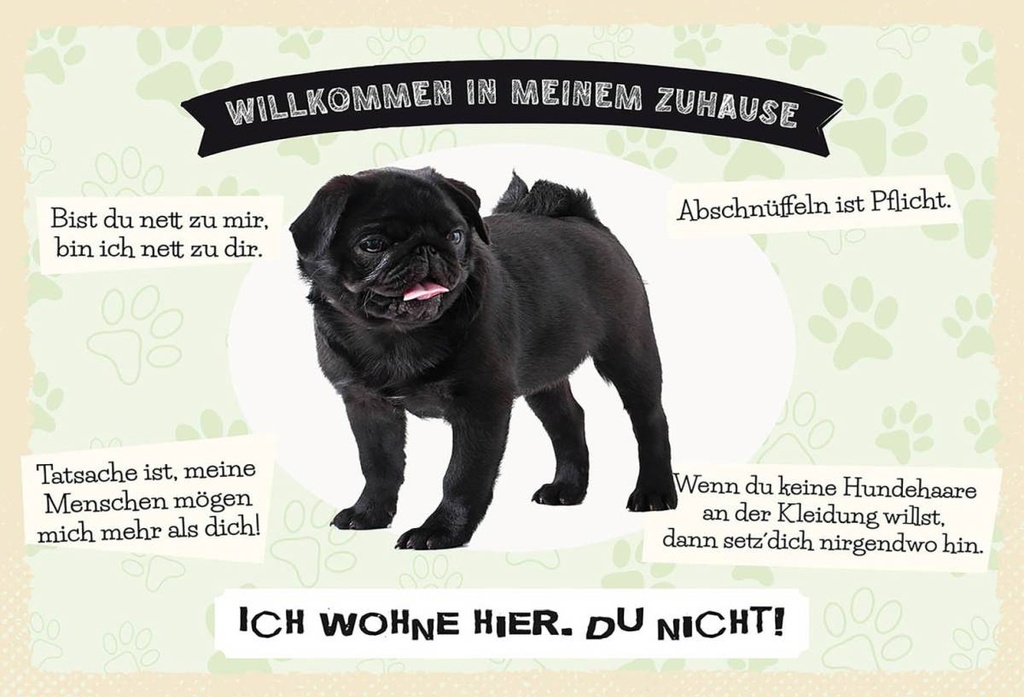 Holzschild 12x18 cm Tiere Mops willkommen Zuhause