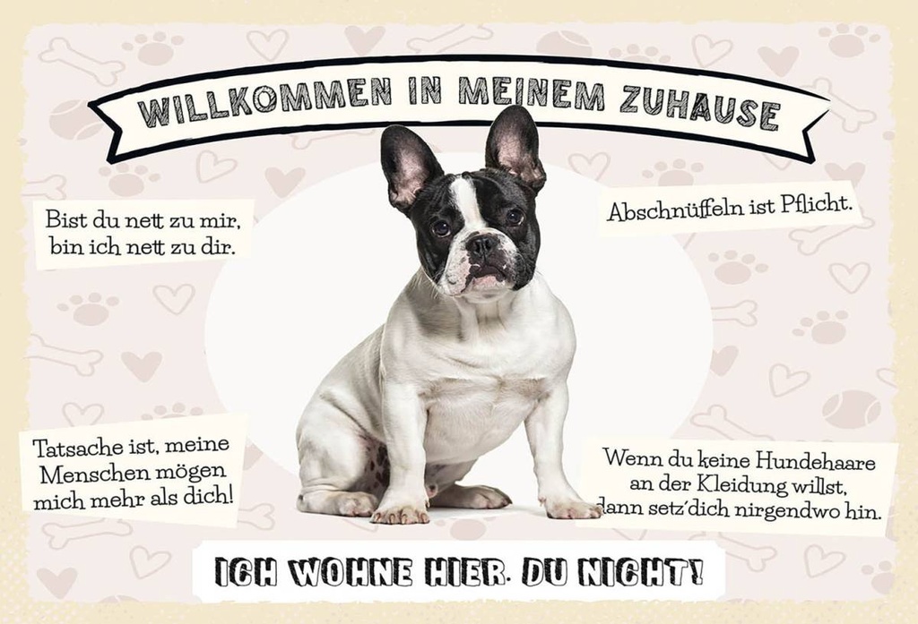 Holzschild 12x18 cm Frech Bulldog willkommen Zuhause