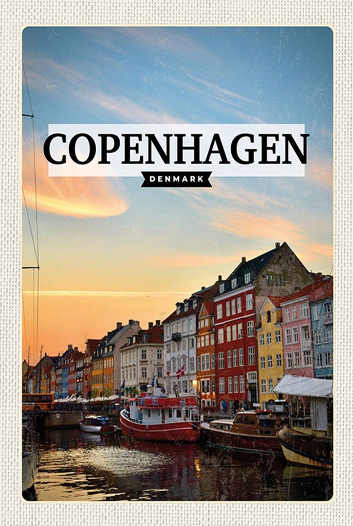 [LA-1783499-H] Holzschild 18x12 cm Copenhagen Denmark Sonnenuntergang Bildmotiv Reisemotiv Abenteuer Reisen