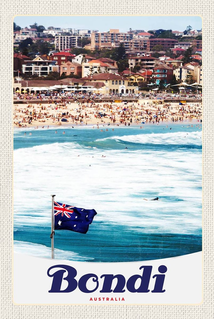 [LA-1783507-H] Holzschild 18x12 cm Bondi AustralienStrand Bildmotiv Reisemotiv Abenteuer Reisen