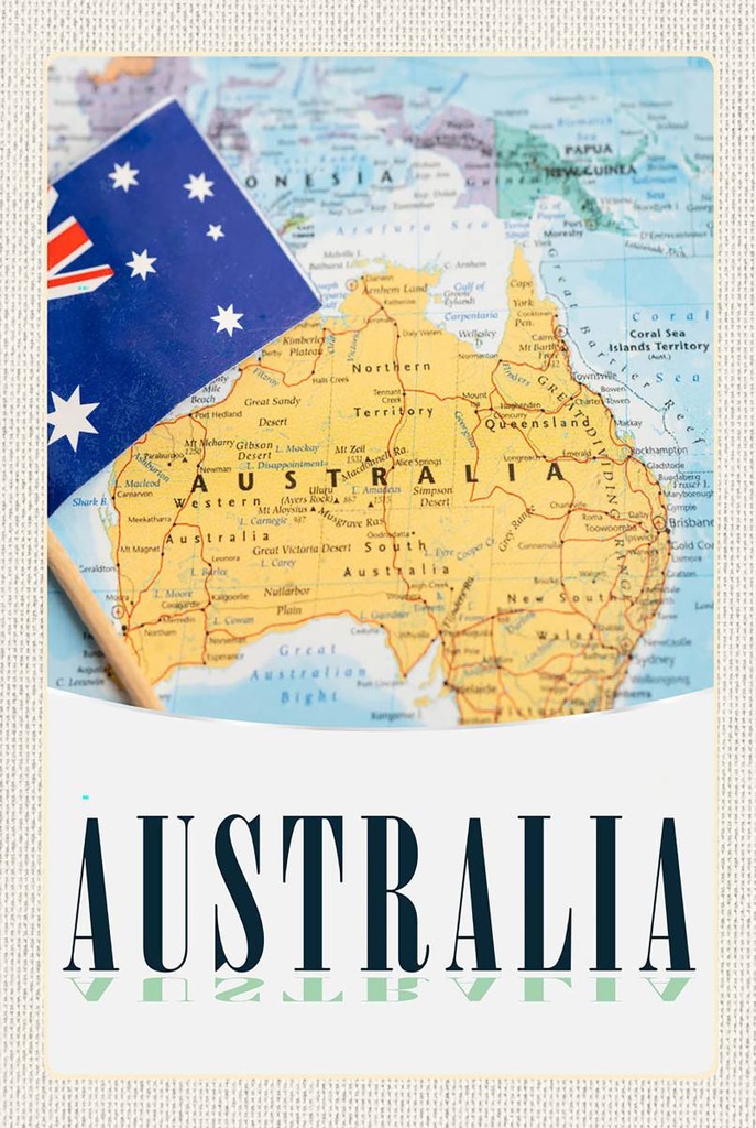[LA-1783509-H] Holzschild 18x12 cm Australien Kontinent Atlas Karte Bildmotiv Reisemotiv Abenteuer Reisen