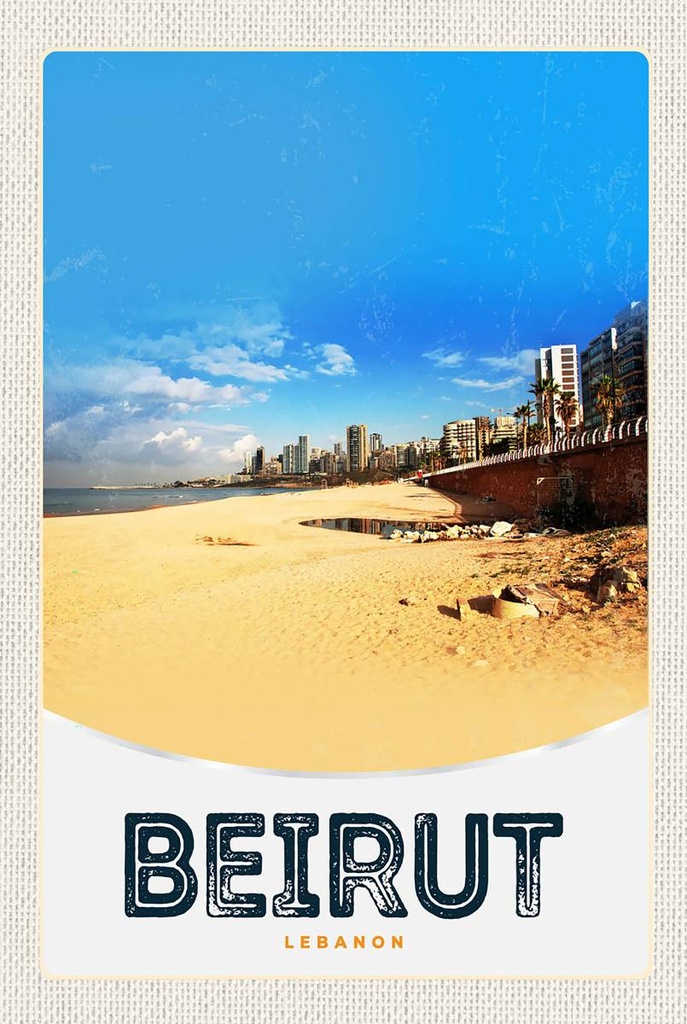 [LA-1783510-H] Holzschild 18x12 cm Beirut Libanon arabisch Strand Bildmotiv Reisemotiv Abenteuer Reisen