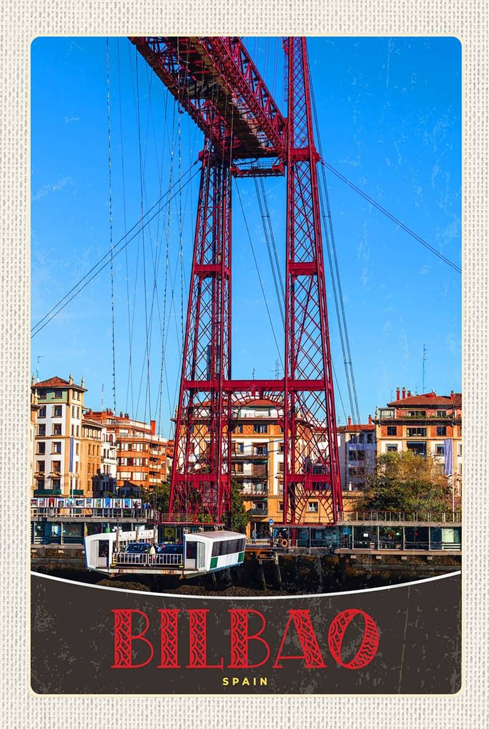 [LA-1783515-H] Holzschild 18x12 cm Bilbao Spanien Europa rote Brücke Bildmotiv Reisemotiv Abenteuer Reisen