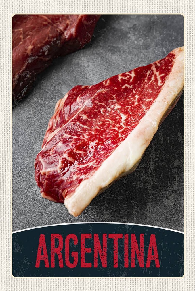 [LA-1783517-H] Holzschild 18x12 cm Argentinien Steak Fleisch Kuh Rind Bildmotiv Reisemotiv Abenteuer Reisen