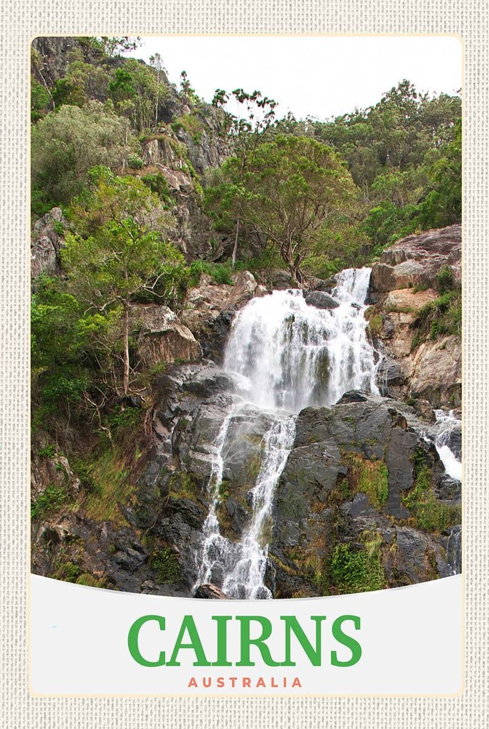 [LA-1783524-H] Holzschild 18x12 cm Cairns Australien Wasserfall Natur Bildmotiv Reisemotiv Abenteuer Reisen