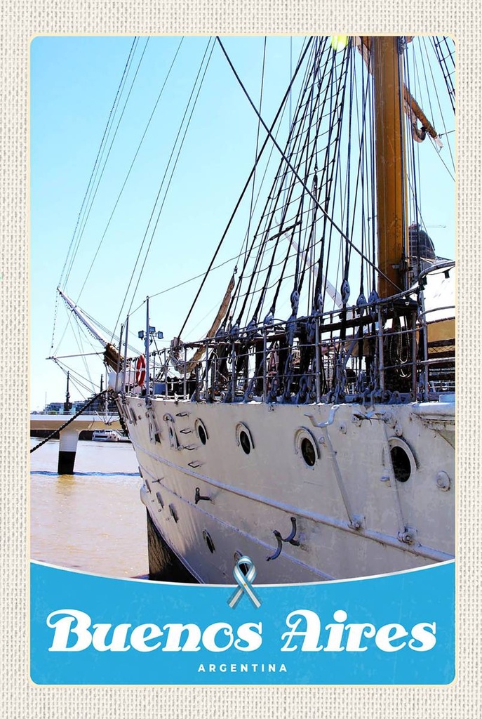 [LA-1783528-H] Holzschild 18x12 cm Buenos Aires Argentinien Schiff Bildmotiv Reisemotiv Abenteuer Reisen