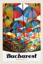 Holzschild 18x12 cm Bukarest Rumänien Regenschirm bunt Bildmotiv Reisemotiv Abenteuer Reisen