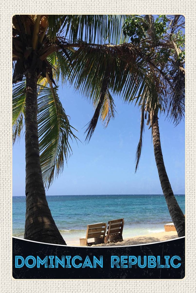 [LA-1783541-H] Holzschild 18x12 cm Dominikanische Republik Strand Bildmotiv Reisemotiv Abenteuer Reisen