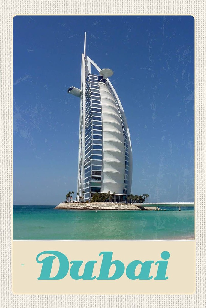 [LA-1783547-H] Holzschild 18x12 cm Dubai Afrika Strand Meer Hochhaus Bildmotiv Reisemotiv Abenteuer Reisen