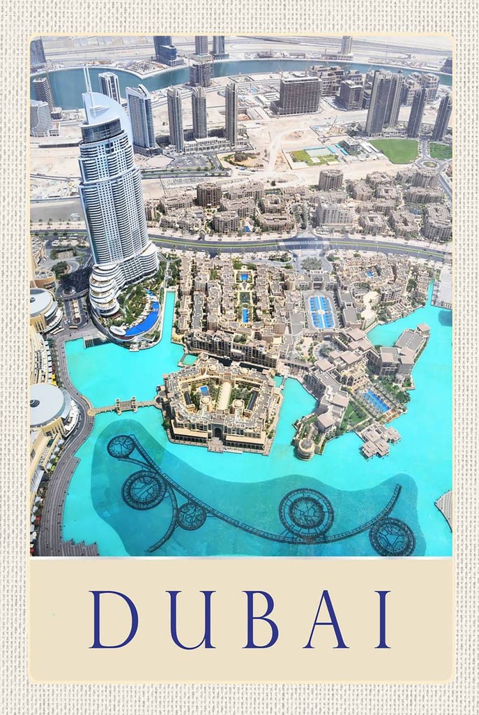 [LA-1783548-H] Holzschild 18x12 cm Aussicht auf Dubai Hochhaus Meer Bildmotiv Reisemotiv Abenteuer Reisen